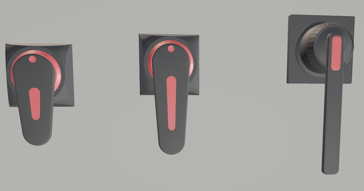 MCCB external rotary handle variants with red position indicators